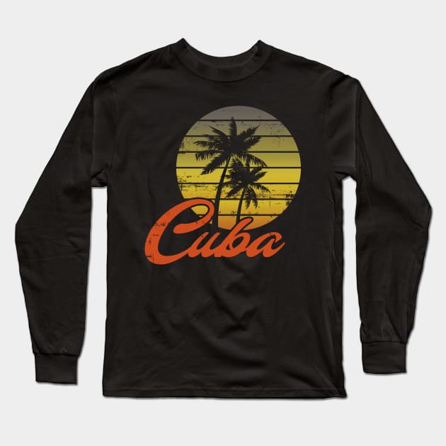 Cuba Vintage Retro 70s Throwback Surf Long Sleeve T-Shirt by sumikoric